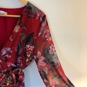 New York & Company Red Floral Wrap Dress